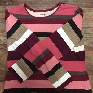 S striped pink, brown, white long sleeve tee